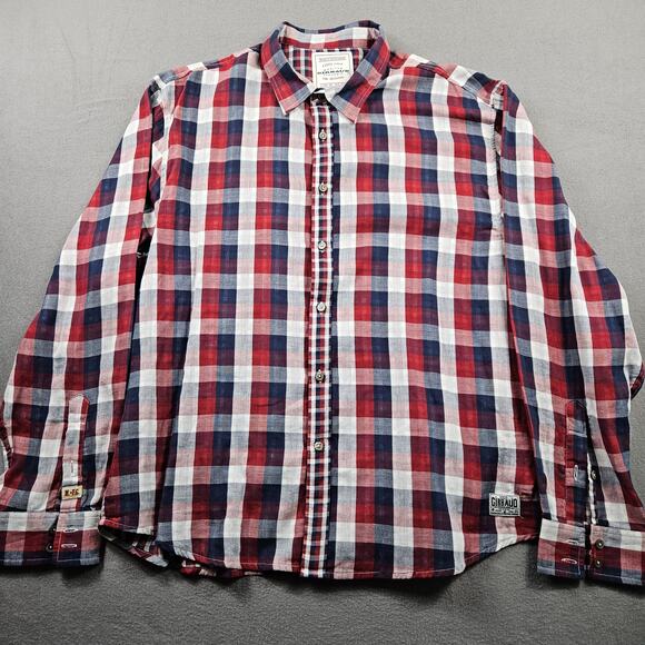 Girbaud Shirt Marithe Fancois Plaid Button Up Blue Red White Mens 2XL Check - Picture 1 of 9